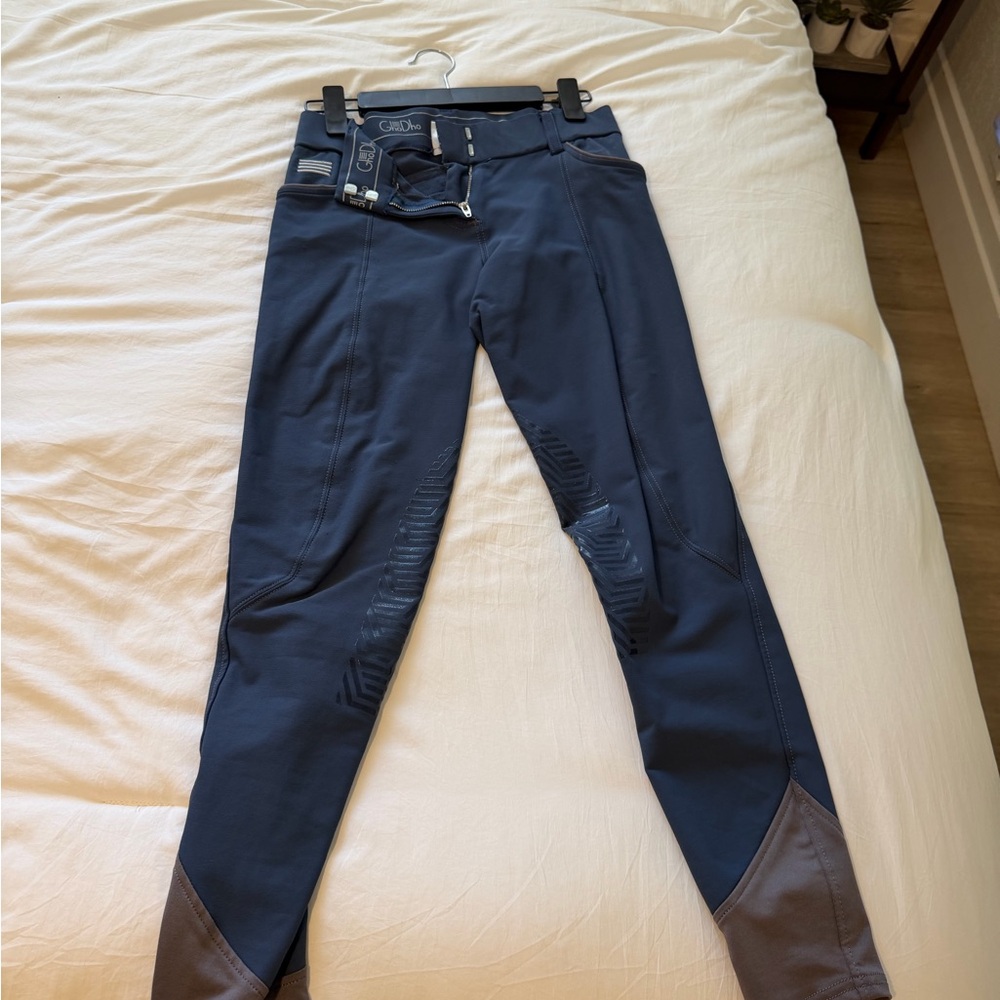 Navy Equestrian Breeches with Brown Knee Patches